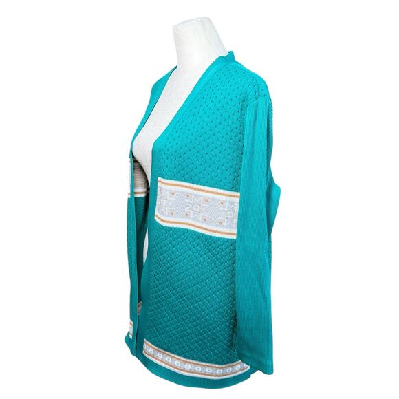 Stage 7 Cardigan Sweater‎ Women 18 Knitted Mod Fair Isle Preppy Teal 60s Vintage - Picture 3 of 10